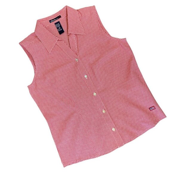 Bill Blass Sleeveless Button Down Top Women's Sz M Red Gingham #331G - Picture 2 of 11